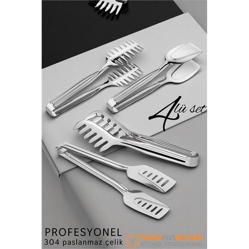 TransForMacion Mutfak Maşa Seti - Makarna Pasta Salata Çok Amaçlı Maşa 4 lü SET 304 Paslanmaz Çelik 721847