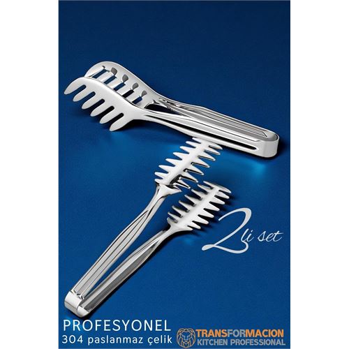 TransForMacion Mutfak Maşa Seti - Makarna Pasta Salata Çok Amaçlı Maşa 2 li SET 304 Paslanmaz Çelik 721848