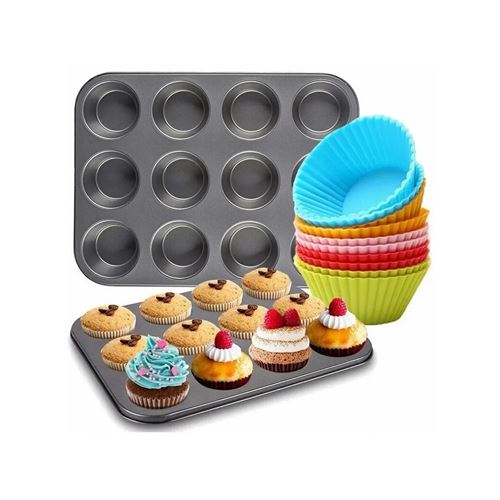 TransForMacion 12 li Muffin Kalıbı Teflon Çelik - 12 ADET Silikon Muffi  Kalıplı SET 721870 