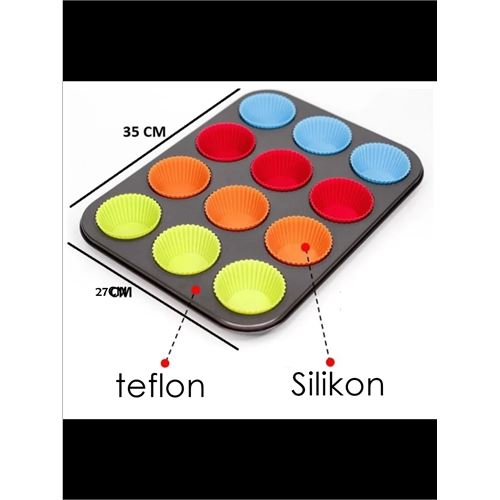 TransForMacion 12 li Muffin Kalıbı Teflon Çelik - 12 ADET Silikon Muffi  Kalıplı SET 721870 