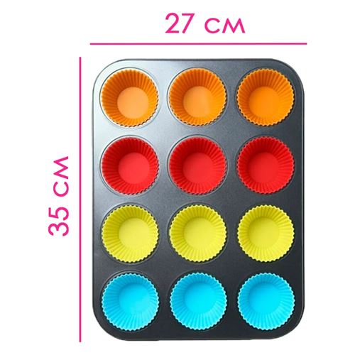 TransForMacion 12 li Muffin Kalıbı Teflon Çelik - 12 ADET Silikon Muffi  Kalıplı SET 721870 