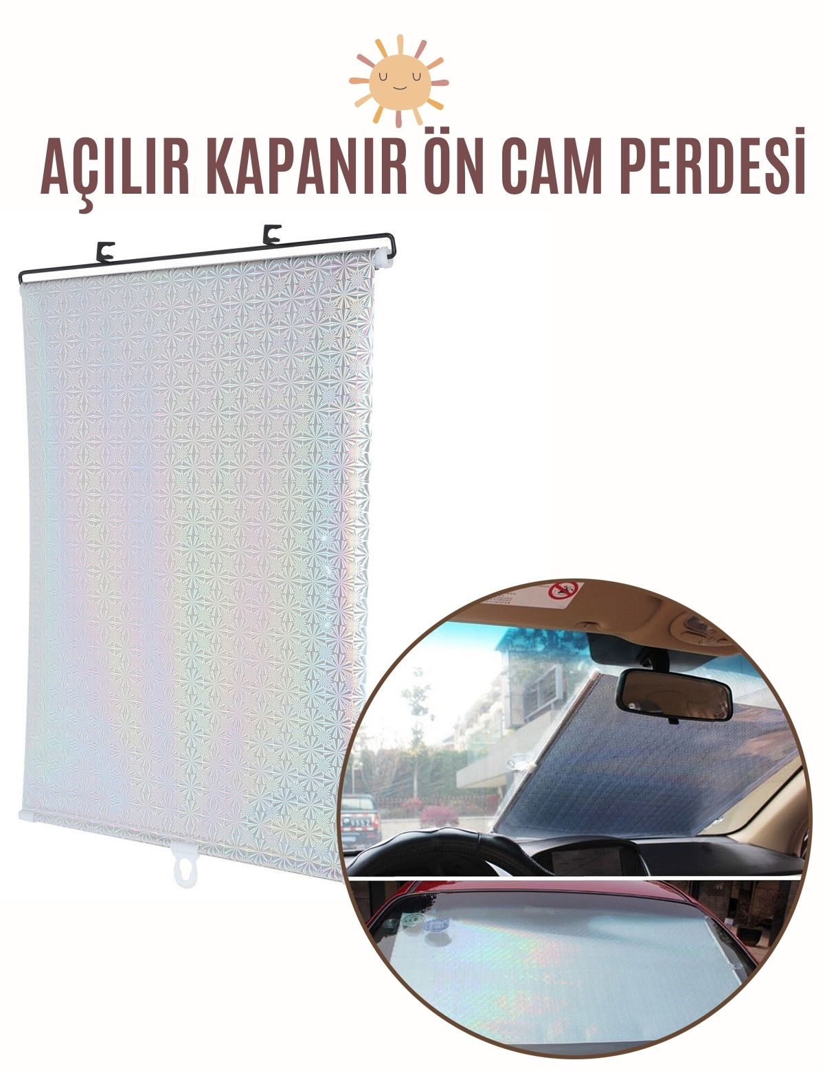 Aynalı Yansıtıcılı Açılır Kapanır Ön Cam Perdesi 