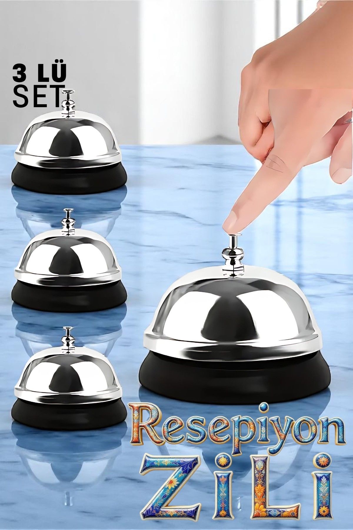 Resepsiyon Zili  - Resepsiyon ve Restoran İçin Zil - Resepsiyon Çağrı Zili 3 lü set 
