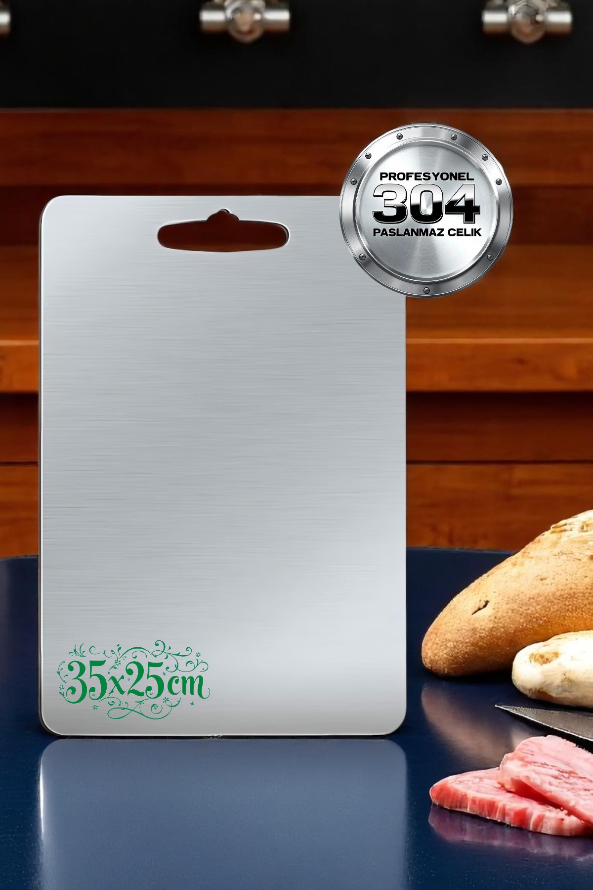 Kesim Tahtası - Profesyonel 304 Paslanmaz Çelik Doğrama Tahtası 35x25 CM 
