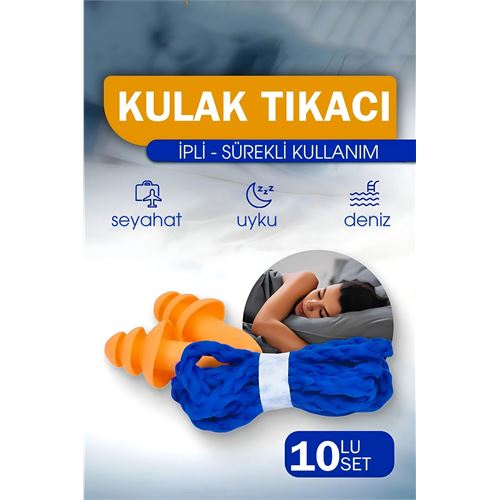 Modacar Kulak Tıkacı - İpli Silikon Kulak Tıkacı Seyahat Deniz Uyku Kulak Tıkacı 10 LU SET 