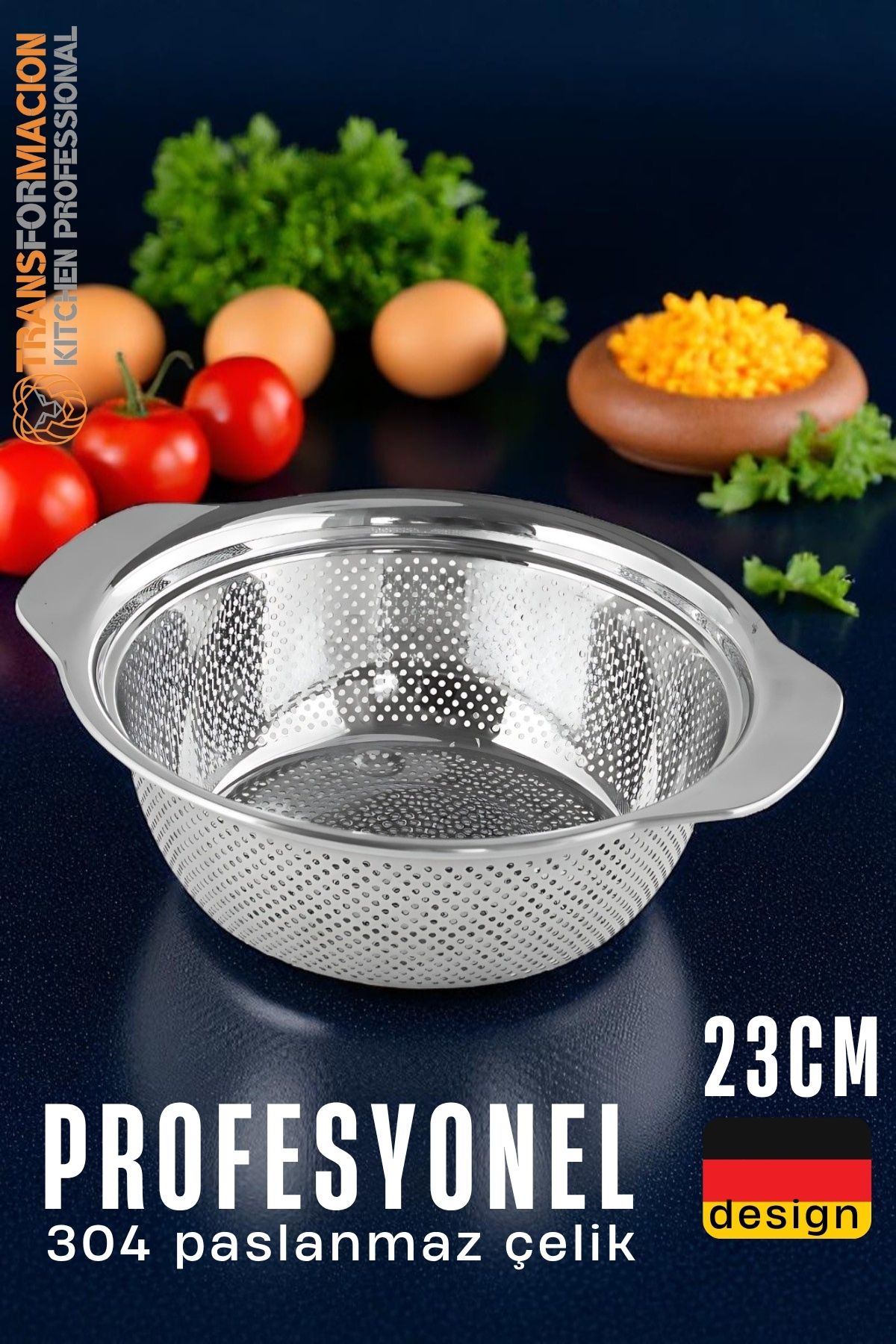 Alman Tip Kevgir - 304 Paslanmaz Çelik Profesyonel Süzgeç 23 Cm 