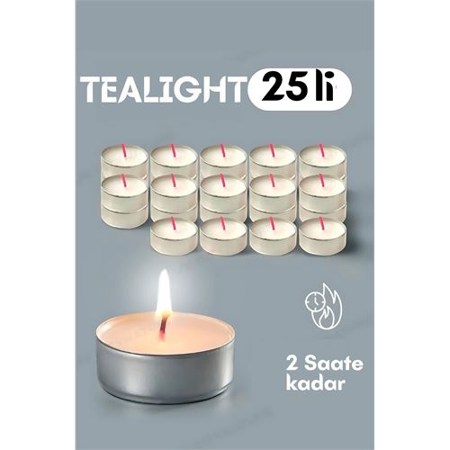 Modacar Tealight Mum 25 Adet - Kokusuz Dekoratif Mum 