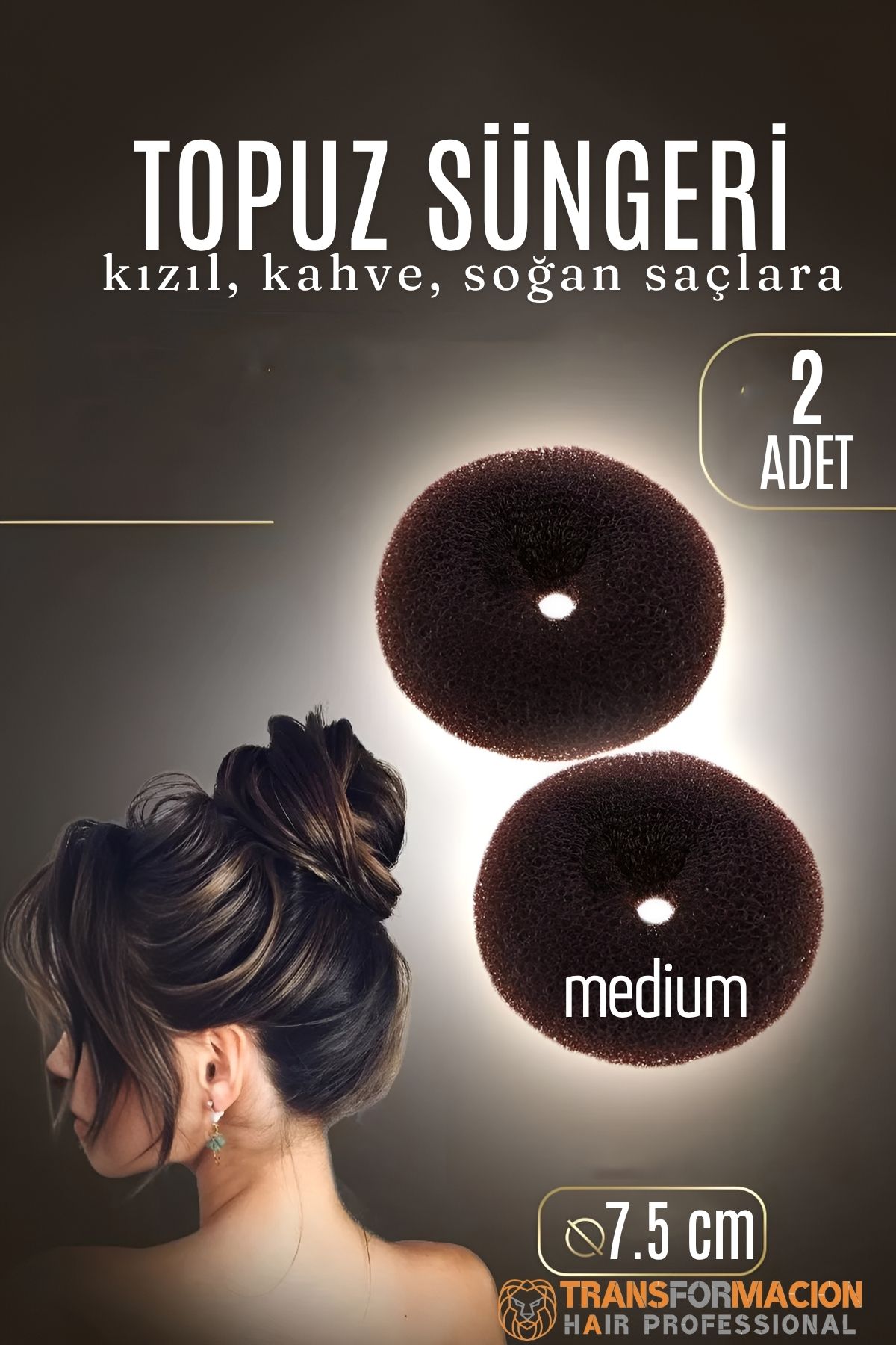 KAHVE Mini Saç Topuz Süngeri  2 ADET 7.5 CM Çap 3 cm Kalınlık 