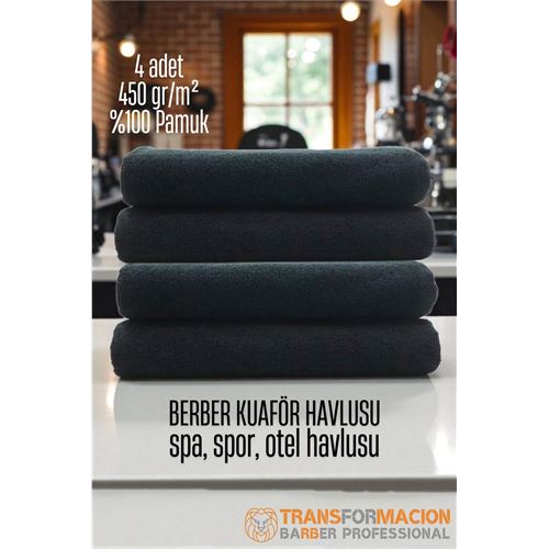 TransForMacion Kuaför Berber Havlusu 4 ADET Pamuk Berber Havlusu 50x90 Siyah 721904