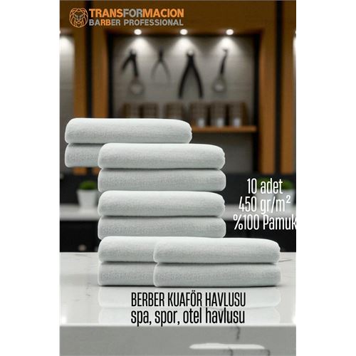 TransForMacion Kuaför Berber Havlusu 10 ADET Pamuk Berber Havlusu 50x90 Beyaz 721908