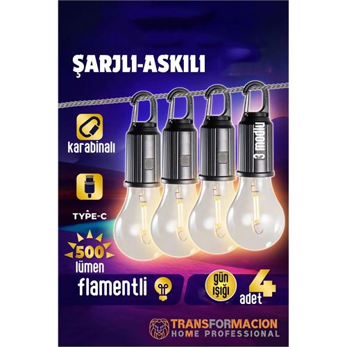 Transformacion Askılı Portatif Şarjlı Askılı Ampül - 4 lü Kamp Lambası - Acil Durum Lambası 721921