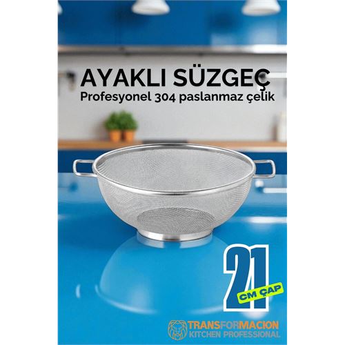 TransForMacion 21 cm Süzgeç - Makarna Süzgeci Pirinç Meyve Süzgeci 304 Paslanmaz Çelik 721938