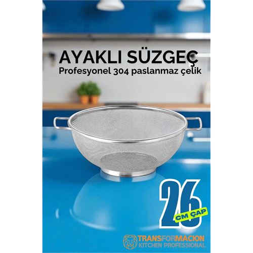 TransForMacion 26 cm Süzgeç - Makarna Süzgeci Pirinç Meyve Süzgeci 304 Paslanmaz Çelik 721940