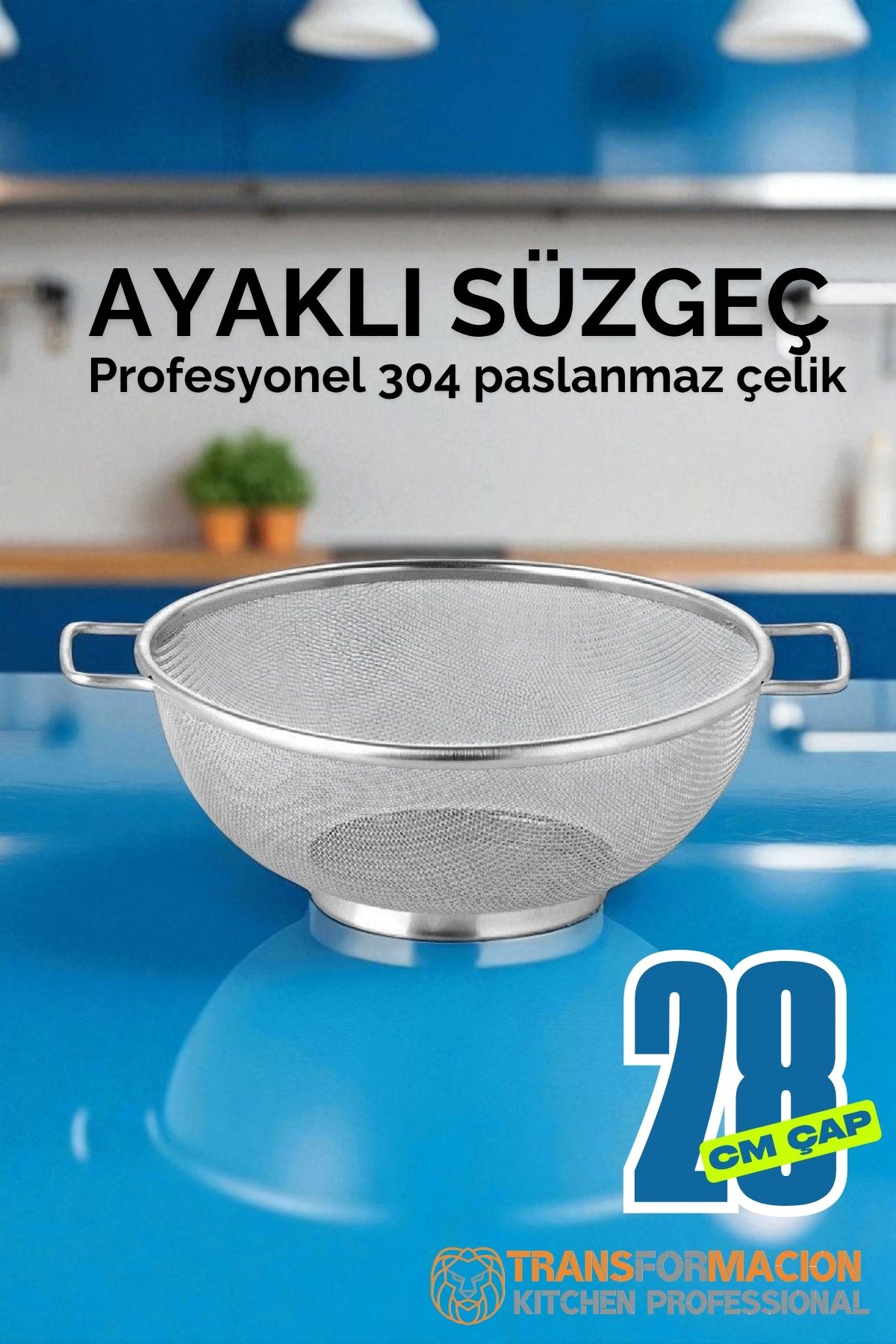 28 cm Süzgeç - Makarna Süzgeci Pirinç Meyve Süzgeci 304 Paslanmaz Çelik 721941
