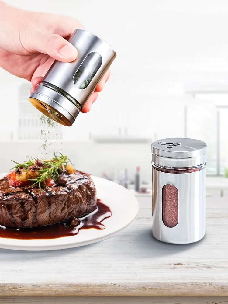 Cam+Çelik Tuzluk Biberlik Karabiberlik 3 Farklı Delikli 2 li SET 721944