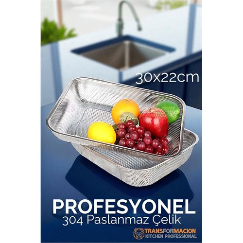 TransForMacion Büyük 30X22 CM Kevgir - Profesyonel Süzgeç 304 Paslanmaz Çelik  721947