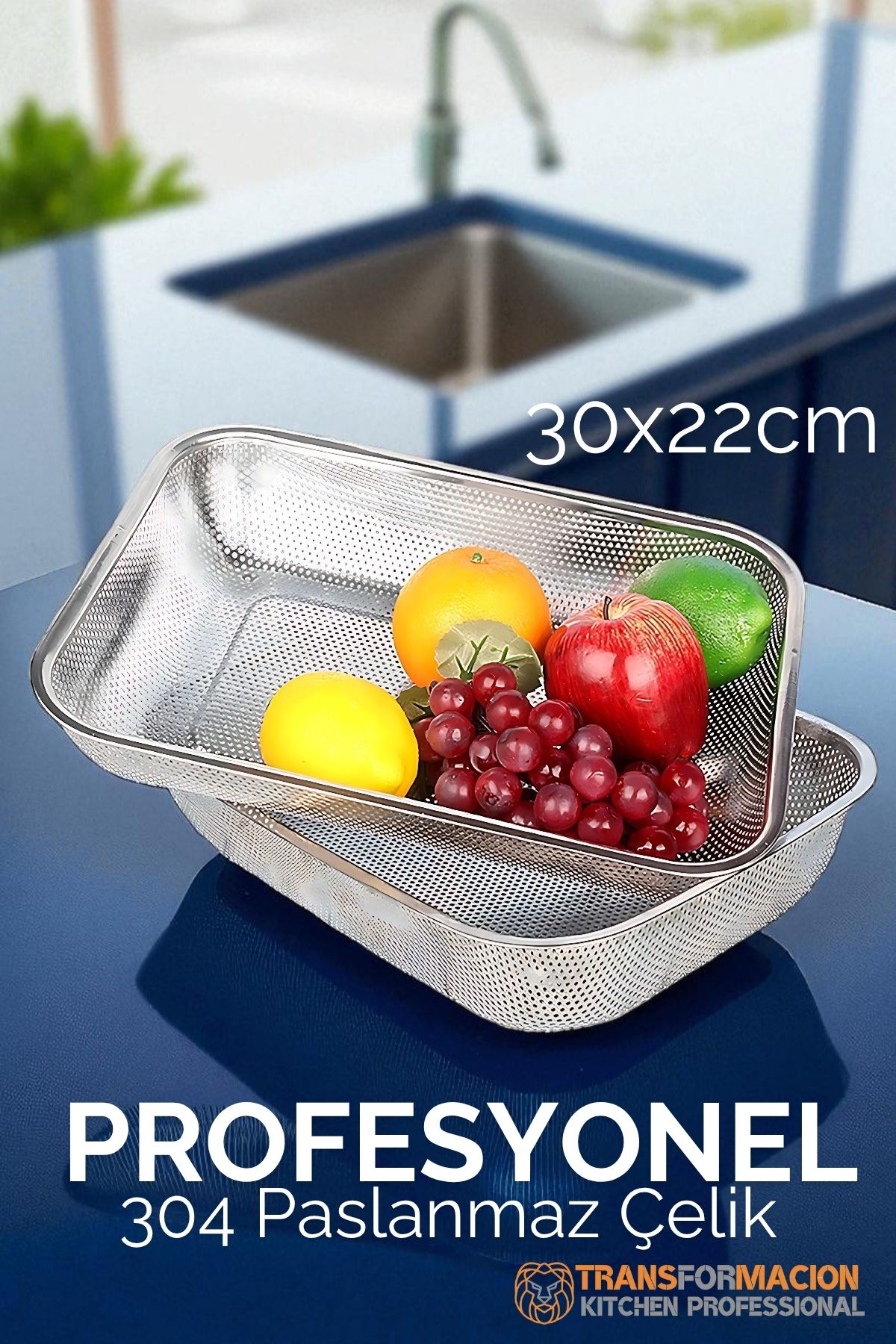 Büyük 30X22 CM Kevgir - Profesyonel Süzgeç 304 Paslanmaz Çelik  721947