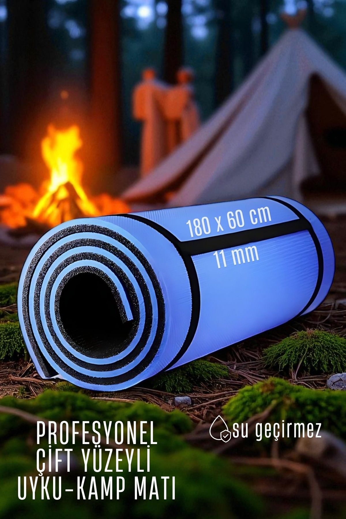 Uyku Matı - Kamp Matı - Piknik Çadır Matı 11 mm Çift Taraflı Mavi 721952