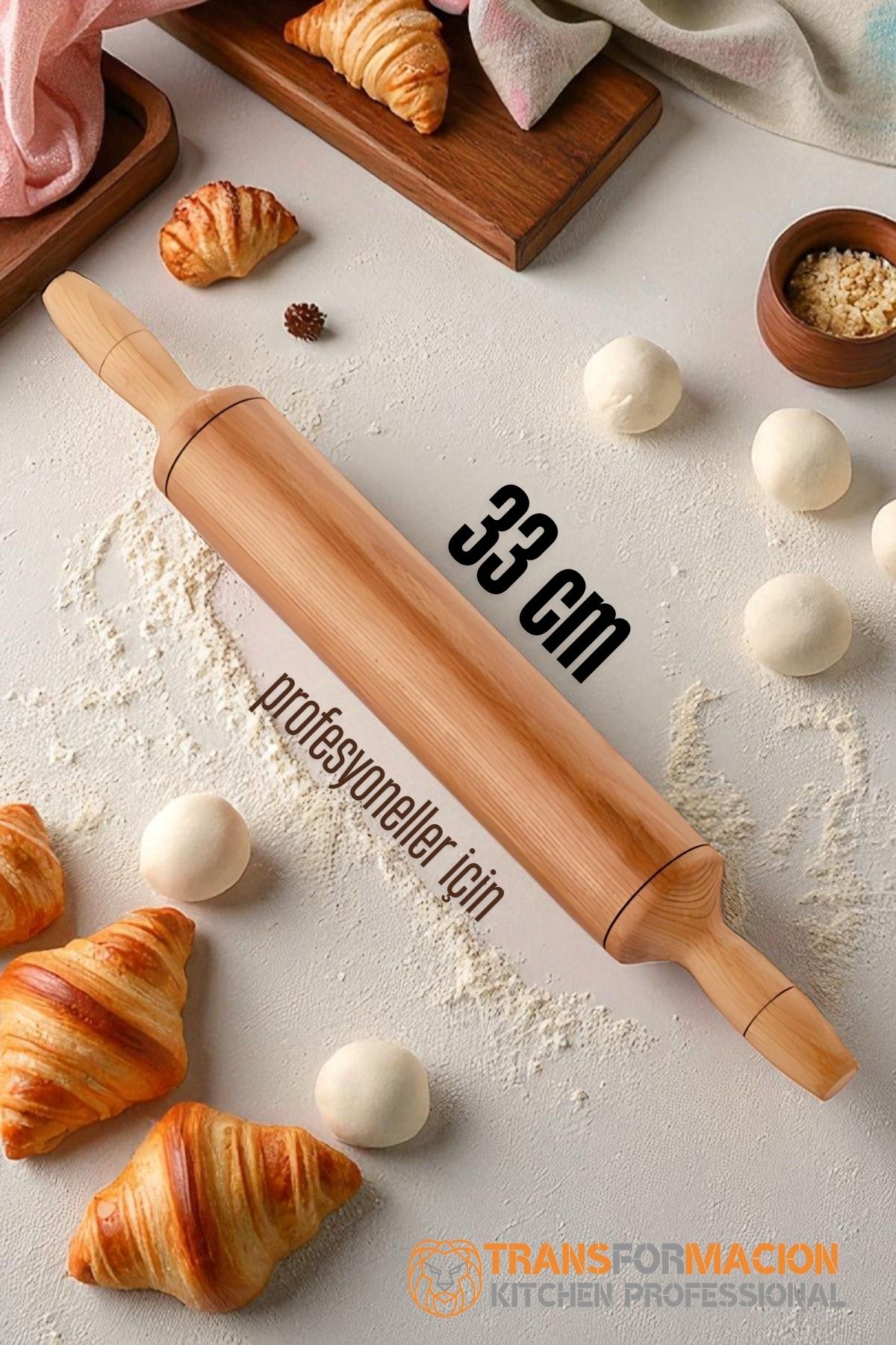 Ahşap Merdane Hamur Açma Merdanesi - 33 cm Küçük Mutfak Merdanesi 