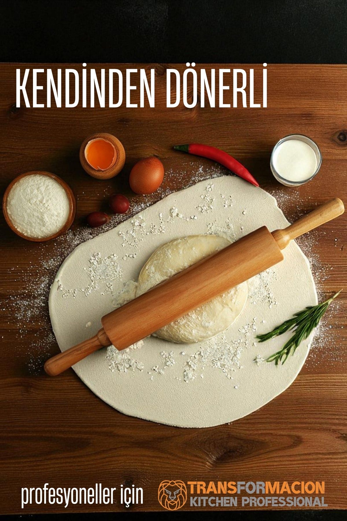 Dönerli Ahşap Merdane Hamur Açma Merdanesi - Mutfak Merdanesi 