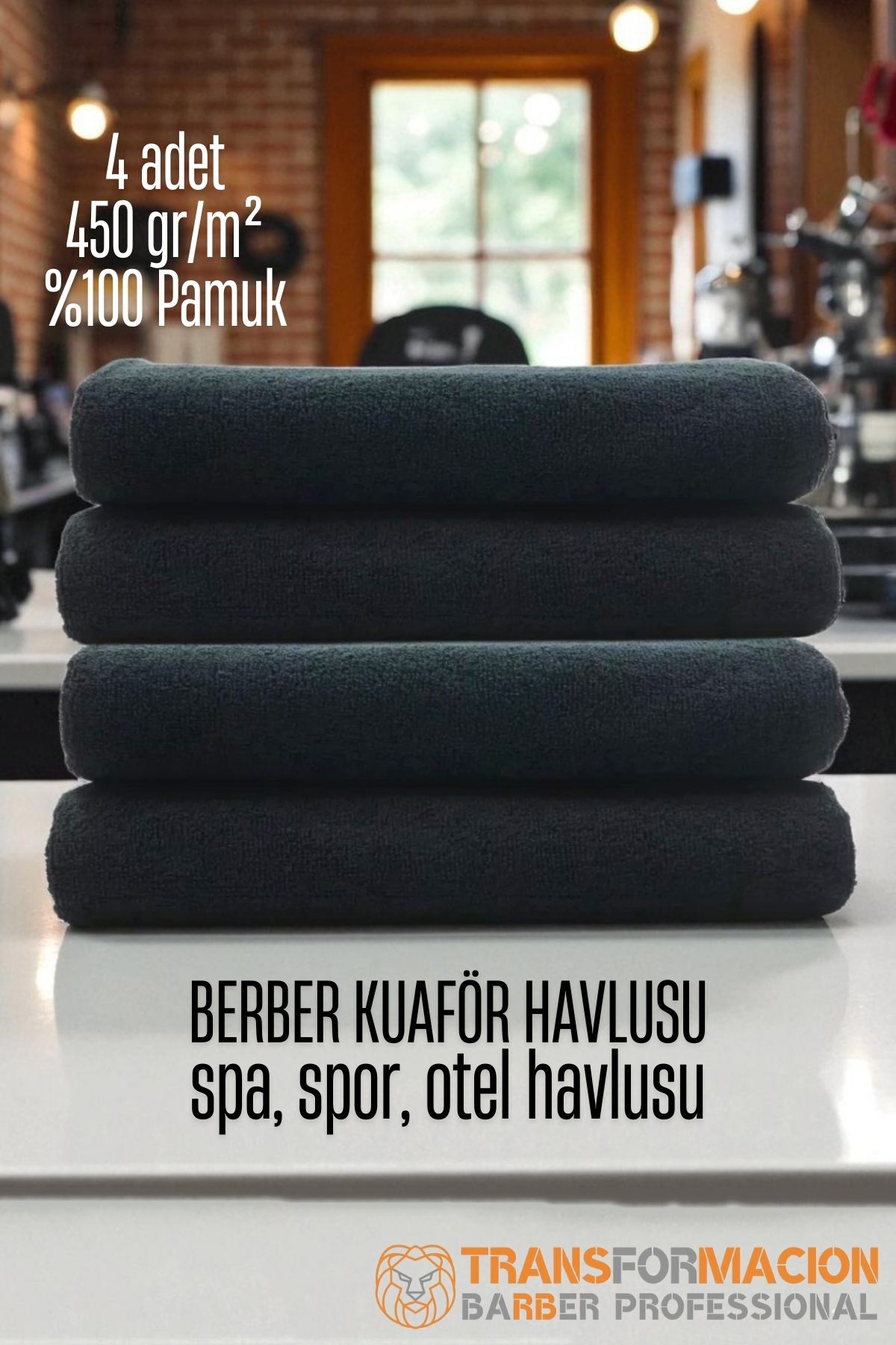 Kuaför Berber Havlusu 4 ADET Pamuk Berber Havlusu 50x90 Siyah 