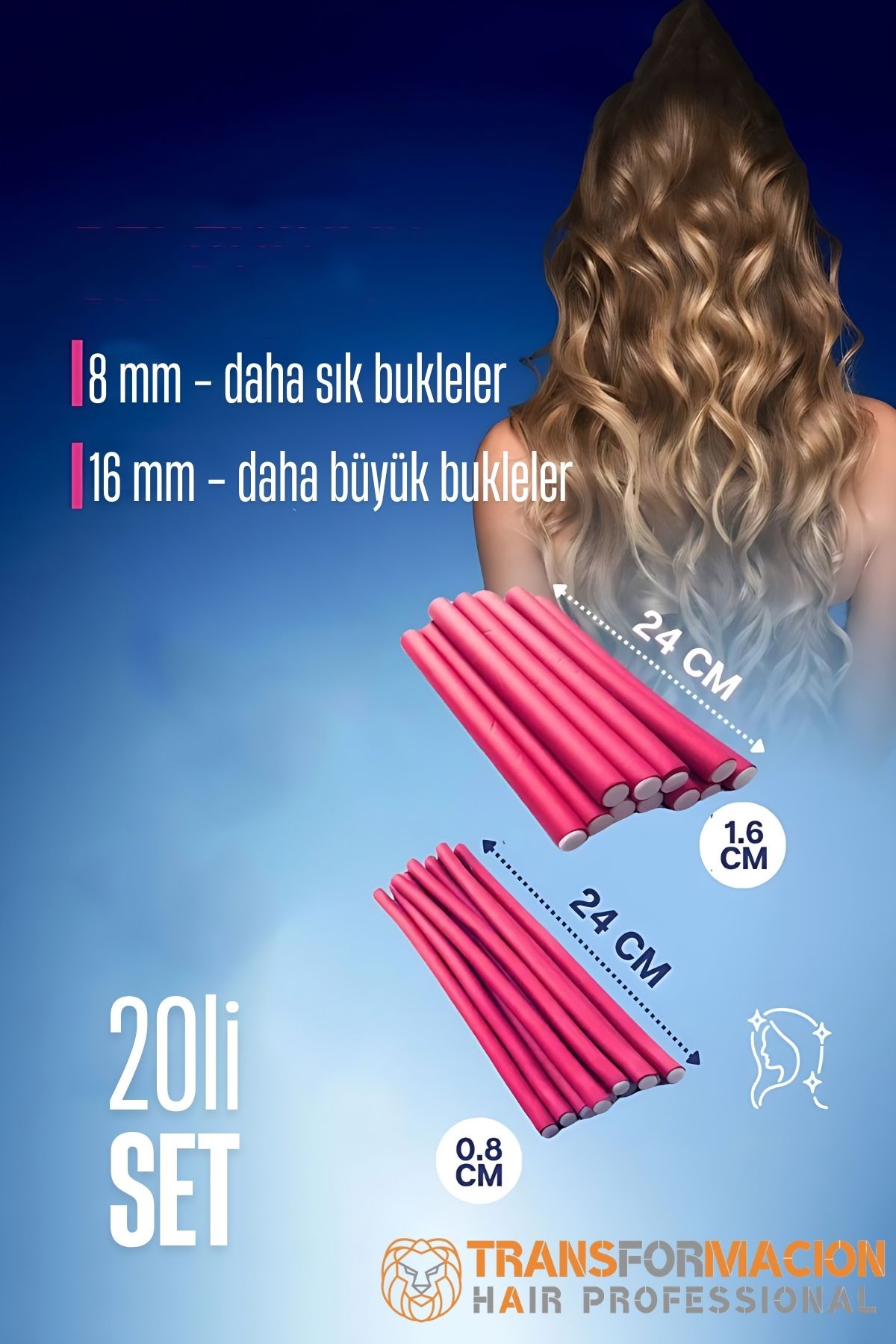 Sosis Latex Bigudi - Isısız Saç Bigudisi 8 ve 18 mm 20 Adet 