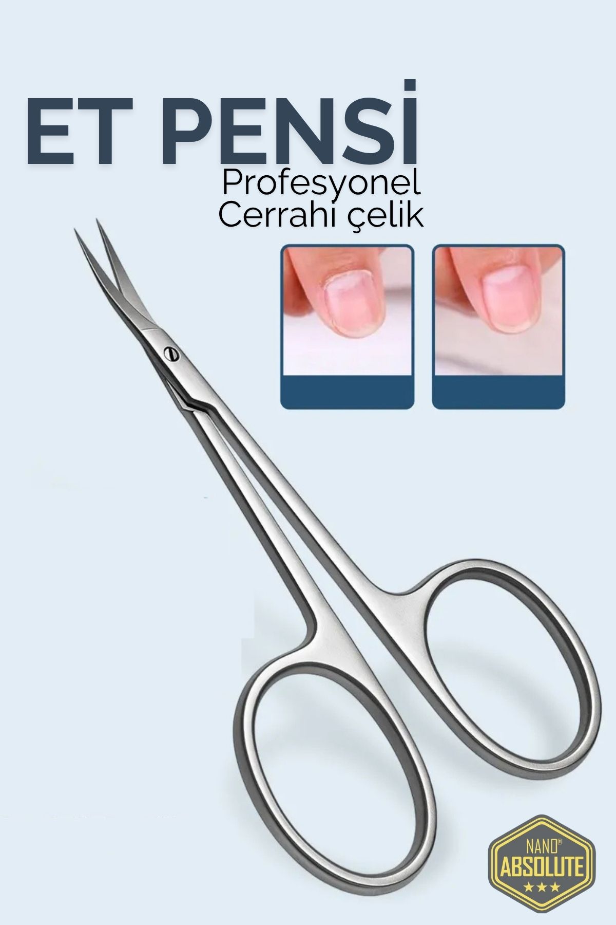 Tırnak Et Temizleme Makası - EĞİK UÇLU Kütikül Makası- Et Pensi Profesyonel Cerrahi Çelik 