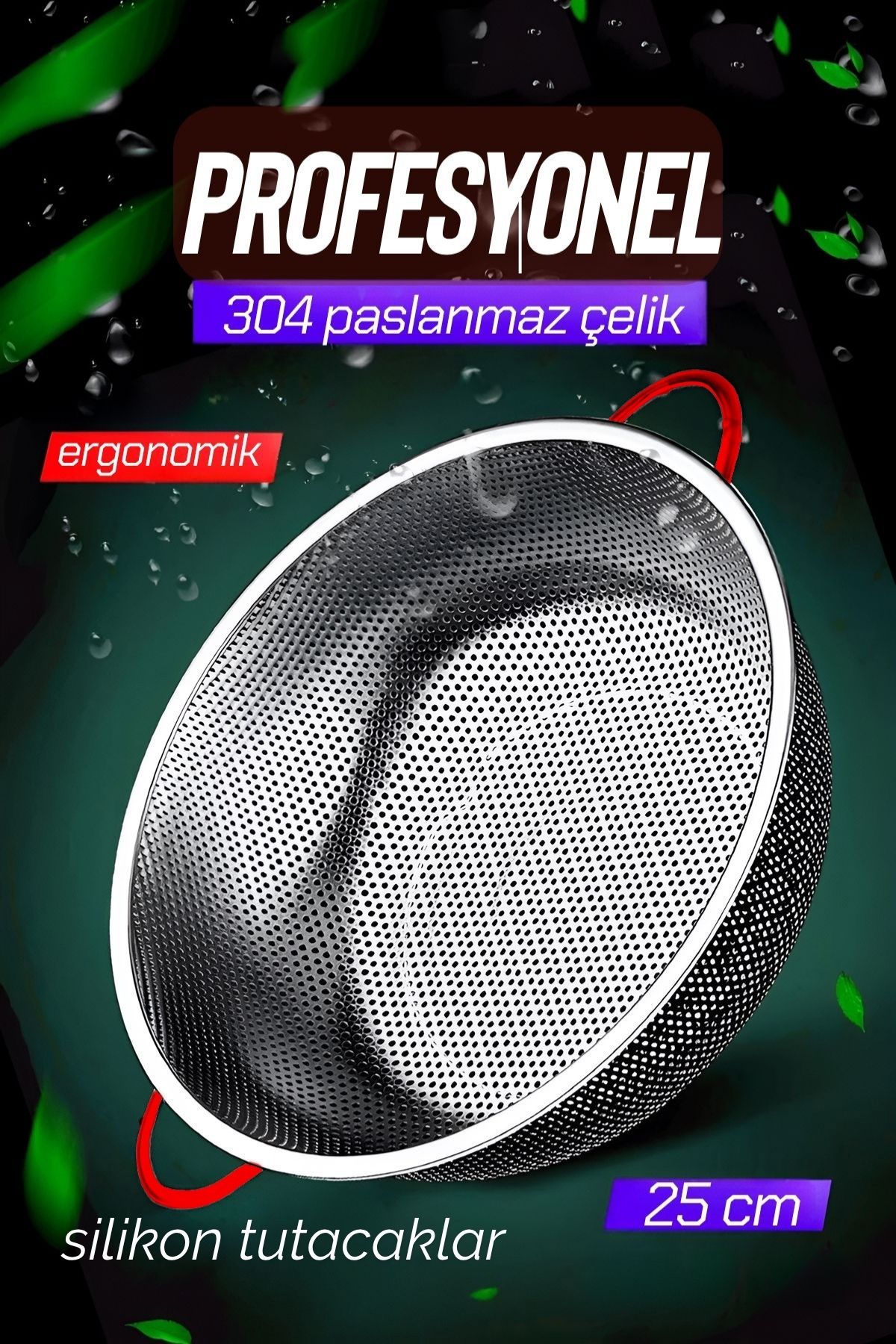 Modacar 25 CM Kevgir Yuvarlak Süzgeç Profesyonel 304 Paslanmaz Çelik 