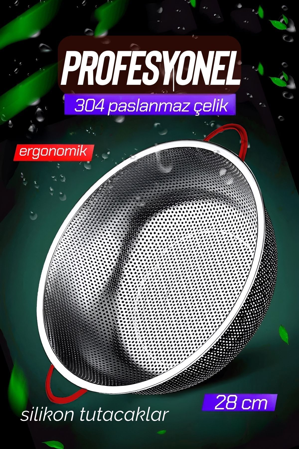 28 CM Kevgir Yuvarlak Süzgeç Profesyonel 304 Paslanmaz Çelik 