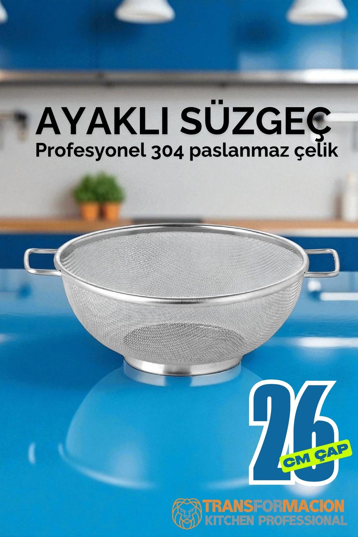 26 cm Süzgeç - Makarna Süzgeci Pirinç Meyve Süzgeci 304 Paslanmaz Çelik 
