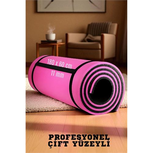 Modacar Pilates Matı- Spor Matı - Yoga Matı 11 mm Çift Taraflı Pembe 