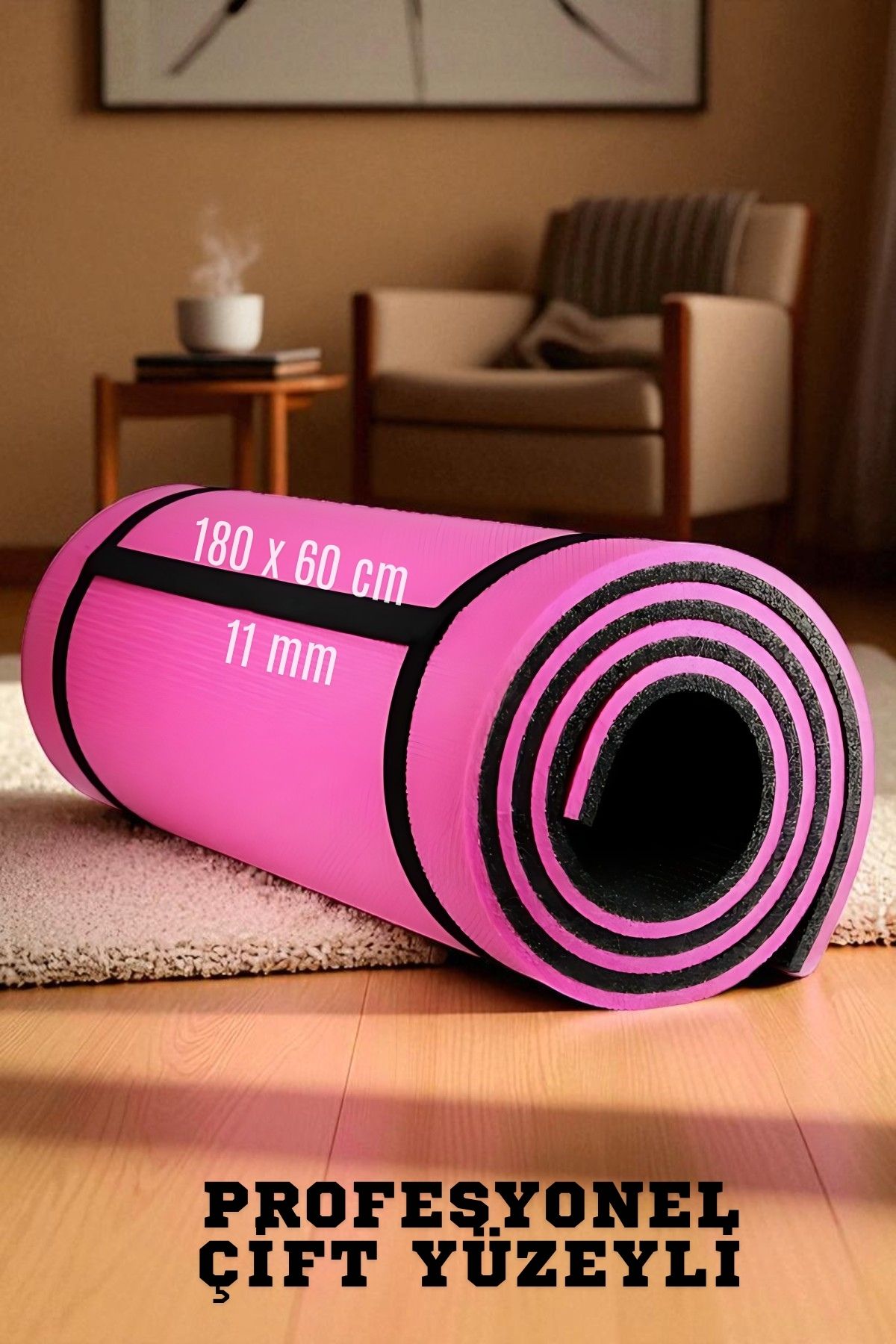 Pilates Matı- Spor Matı - Yoga Matı 11 mm Çift Taraflı Pembe 