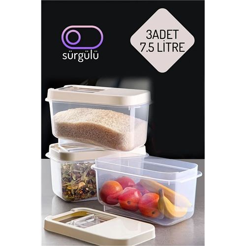 Transformacion Erzak Bakliyat Saklama Kabı 3 lü Set 7.5 Lt Krem 717741