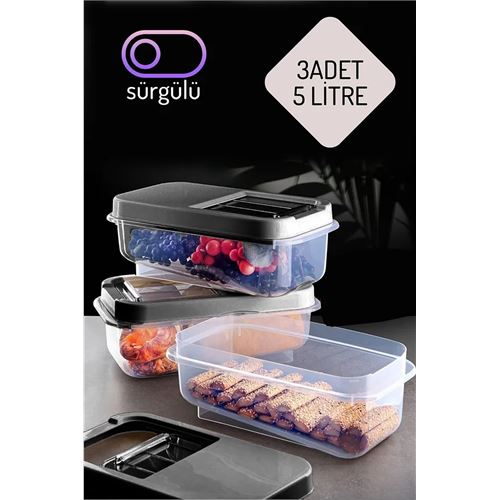 Transformacion Erzak Bakliyat Saklama Kabı 3 lü Set 5 Lt Antrasit 717743
