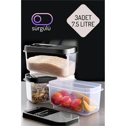 Transformacion Erzak Bakliyat Saklama Kabı 3 lü Set 7.5 Lt Antrasit 717744