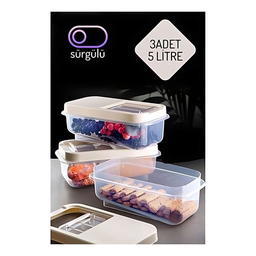 Transformacion Erzak Bakliyat Saklama Kabı 3 lü Set 5 Lt Krem 717740