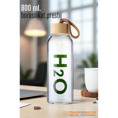 Transformacion Cam Matara - 800 Ml Bambu Kapaklı Borosilikat Cam Matara - Ofis Matarası  