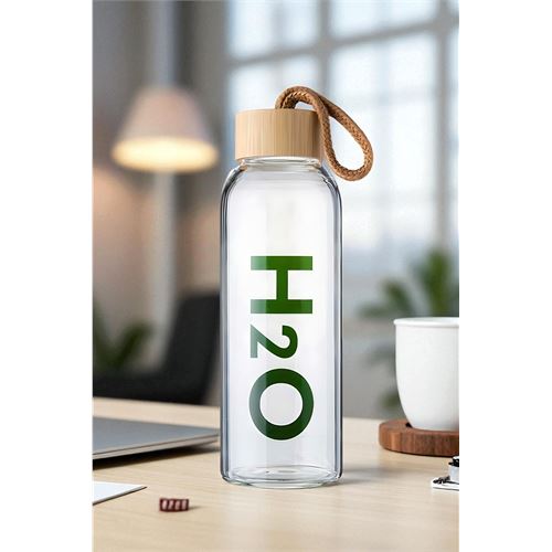 Transformacion Cam Matara - 800 Ml Bambu Kapaklı Borosilikat Cam Matara - Ofis Matarası  