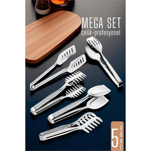 TransForMacion Mutfak Maşa Seti - Makarna Pasta Salata Çok Amaçlı Maşa 5 li SET 304 Paslanmaz Çelik 721971