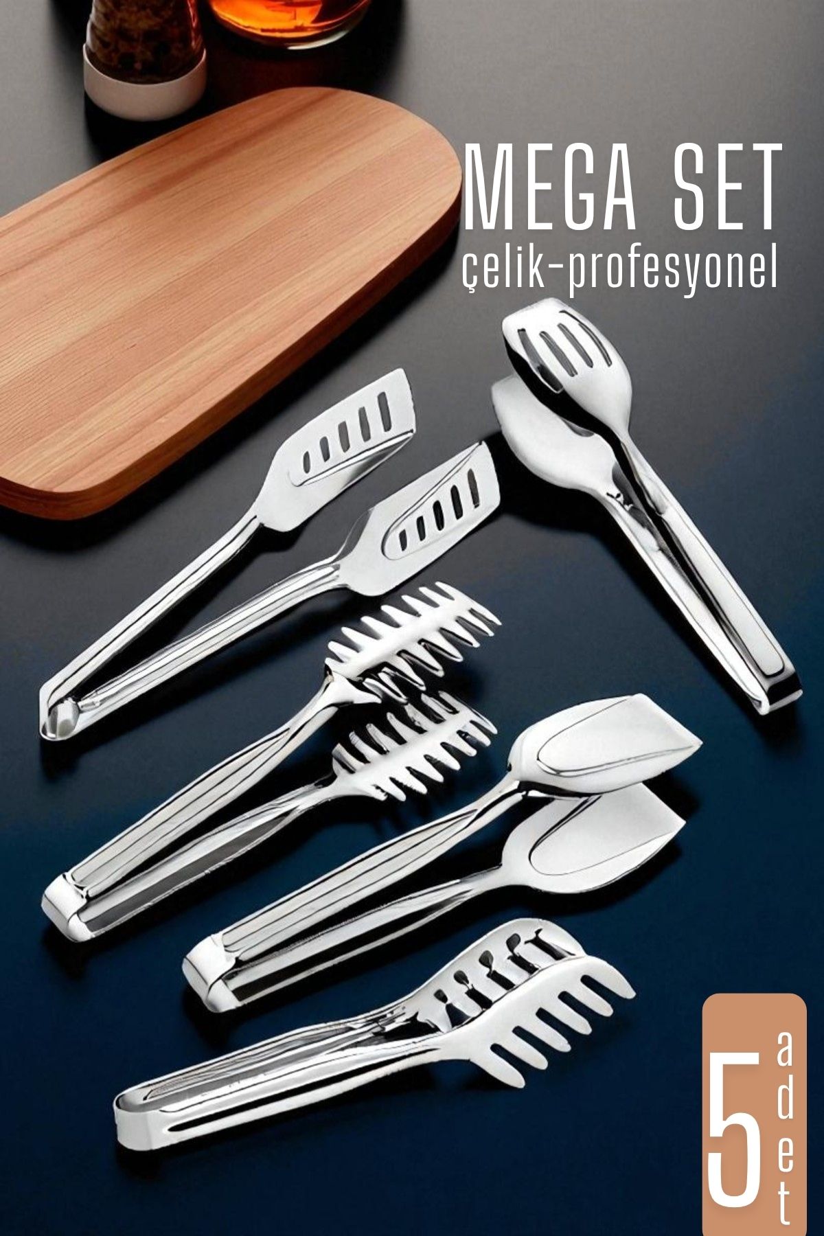 Mutfak Maşa Seti - Makarna Pasta Salata Çok Amaçlı Maşa 5 li SET 304 Paslanmaz Çelik 721971