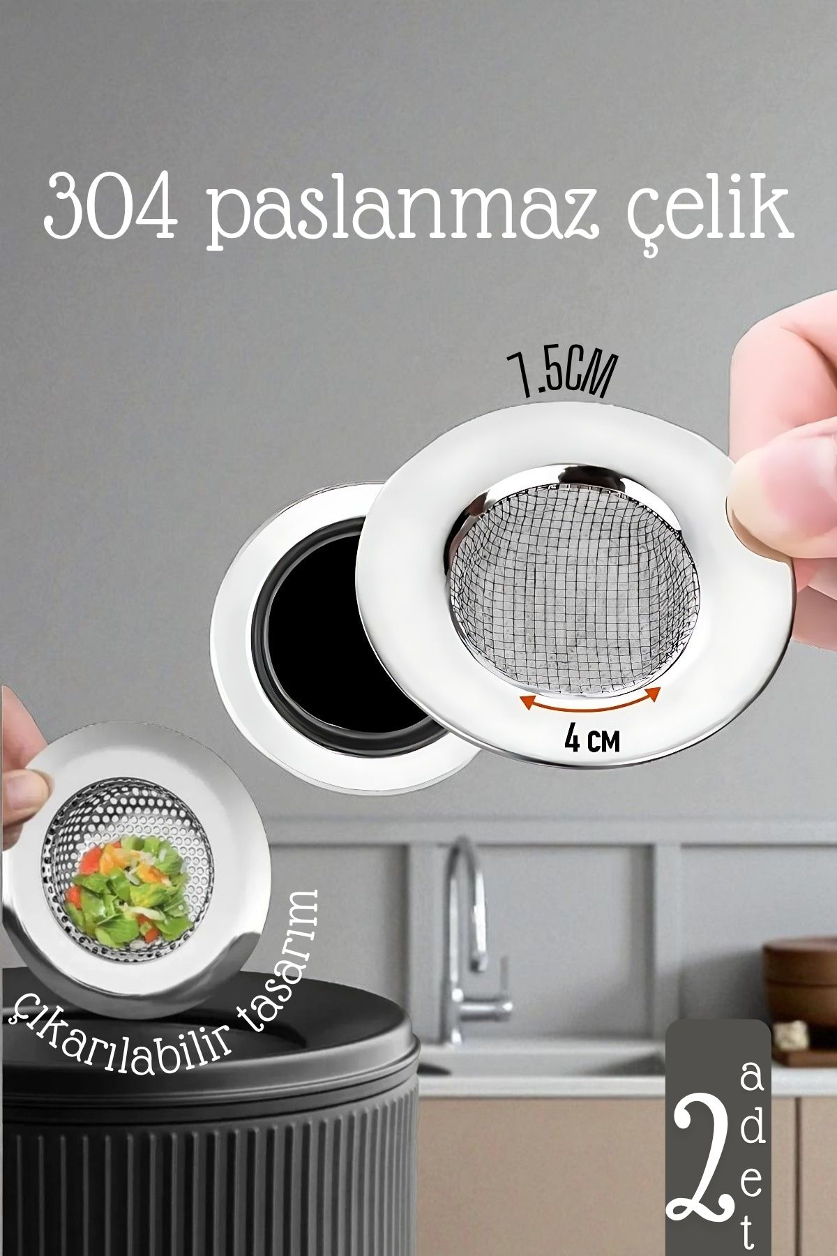 Lavabo Süzgeci - 7.5 cm Çap 2 Lİ SET Gider Sügeci Lavabo Süzgeci 721976