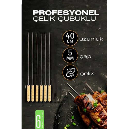 Transformacion Çelik Şiş Çubuğu - Mangal Şişi Ahşap Saplı Kebap Şişi  6 Adet 721985