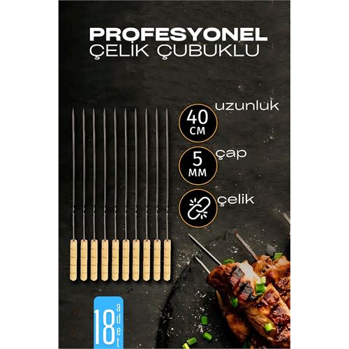 Transformacion Çelik Şiş Çubuğu - Mangal Şişi Ahşap Saplı Kebap Şişi  18 Adet 721986