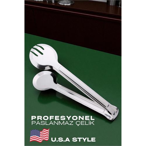 TransForMacion Amerikan Tip Mutfak Maşası 304 Paslanmaz Çelik Makarna Pasta Salata Çok Amaçlı Maşa 721990