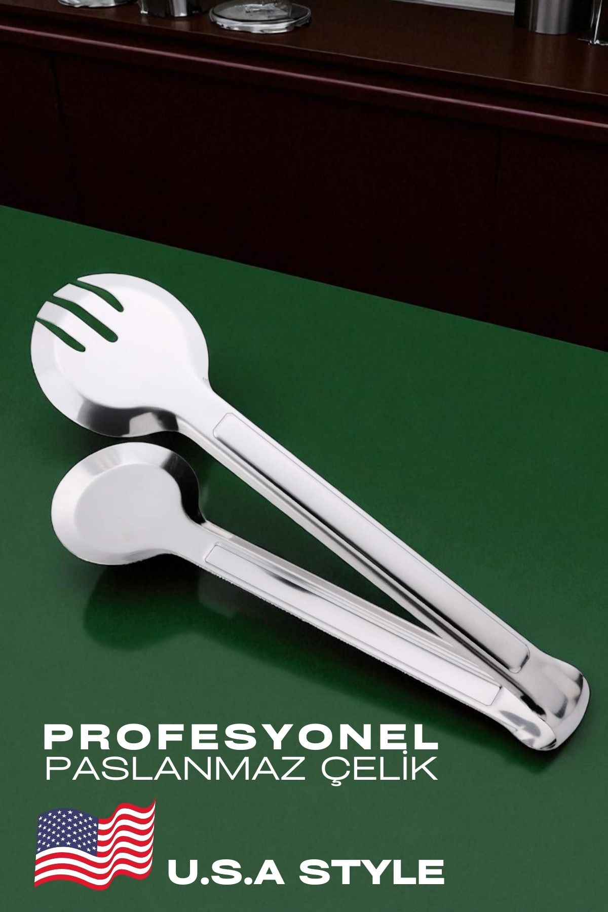 Amerikan Tip Mutfak Maşası 304 Paslanmaz Çelik Makarna Pasta Salata Çok Amaçlı Maşa 721990