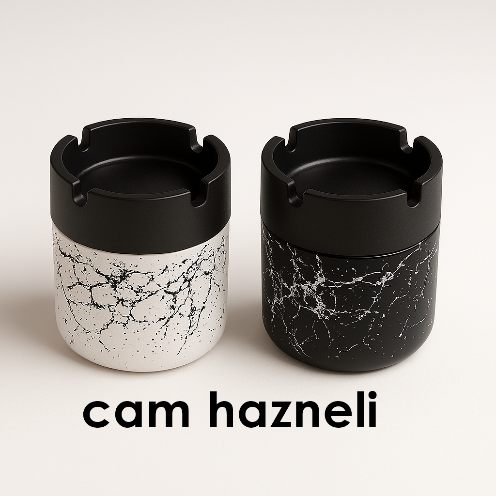 Cam Küllük - Mermer Desenli 2 li Küllük Seti  Kafe Küllüğü Restoran Küllüğü Masaüstü Küllük 721993