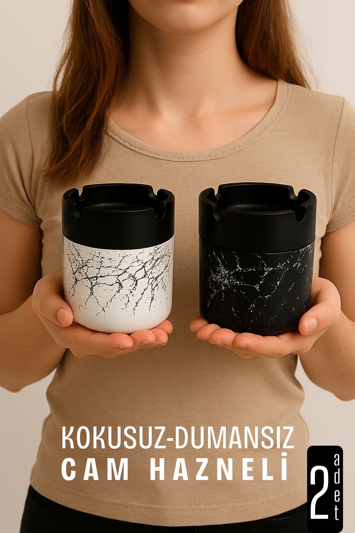 Cam Küllük - Mermer Desenli 2 li Küllük Seti  Kafe Küllüğü Restoran Küllüğü Masaüstü Küllük 