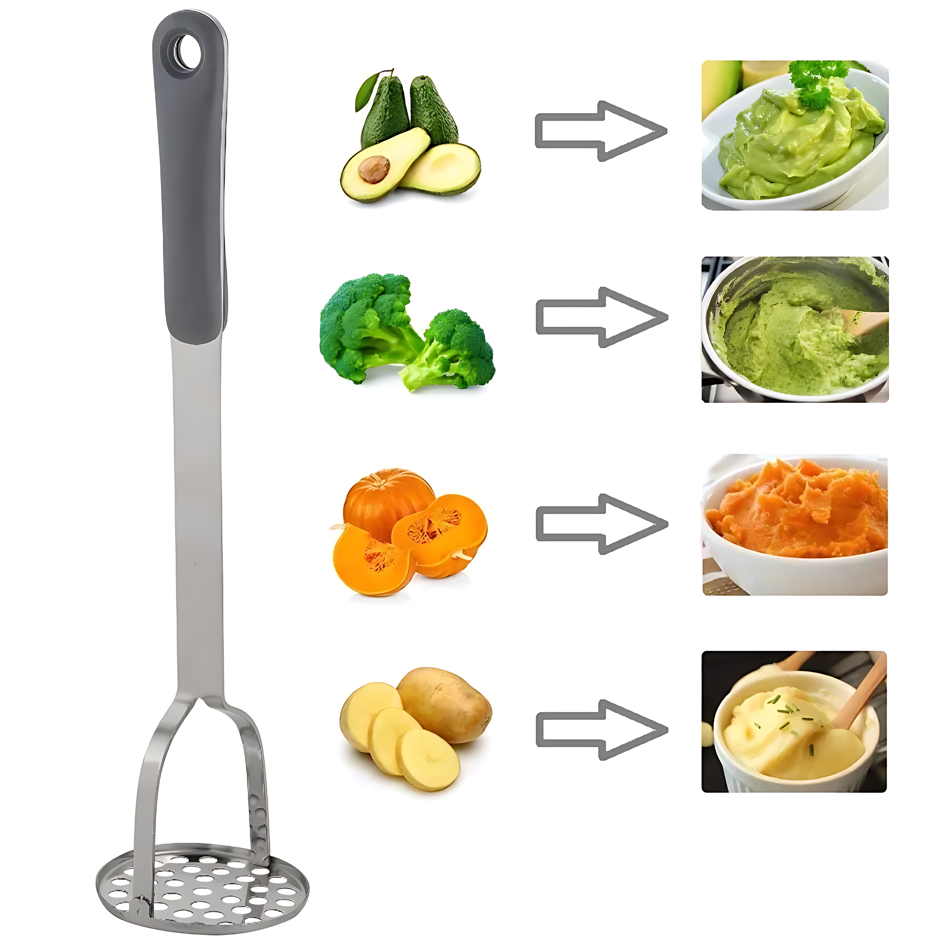 Patates Ezici 3 mm Kalınlık 304 Paslanmaz Çelik Havuç Muz Avokado Ezici 722003