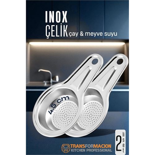 TransForMacion Inox Çelik Çay Süzgeci - Meyve Suyu Süzgeci  - Profesyoneller İçin 2 li SET Paslanmaz Çelik 722008