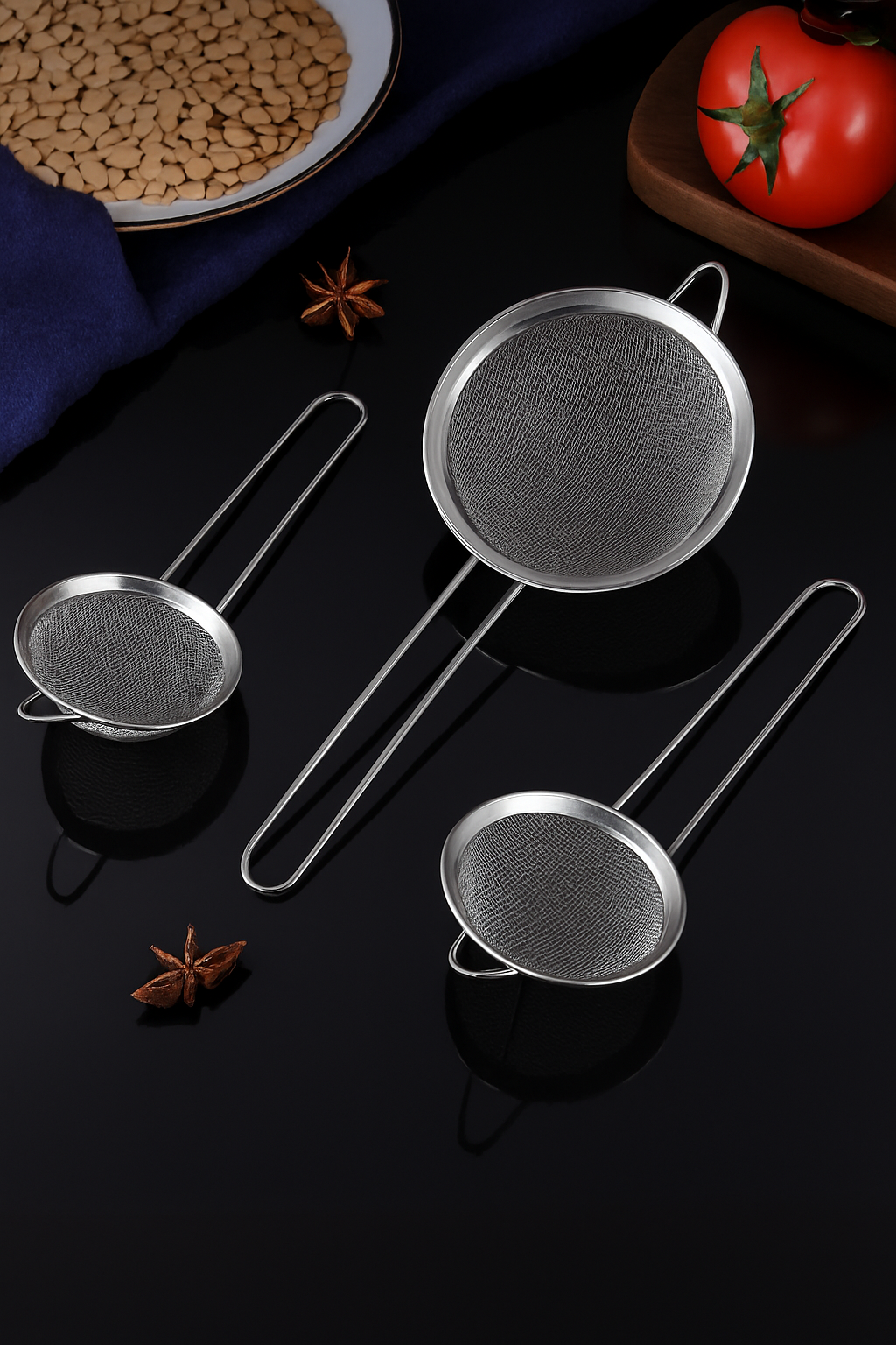 Süzgeç Seti 3 Boy Çok Amaçlı Süzgeç 304 Çelik Profesyoneller İçin  722009